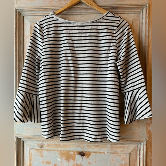Anthropologie brand Deletta off-white & black stripe top with 3/4 sleeves. M. - Picture 3 of 6